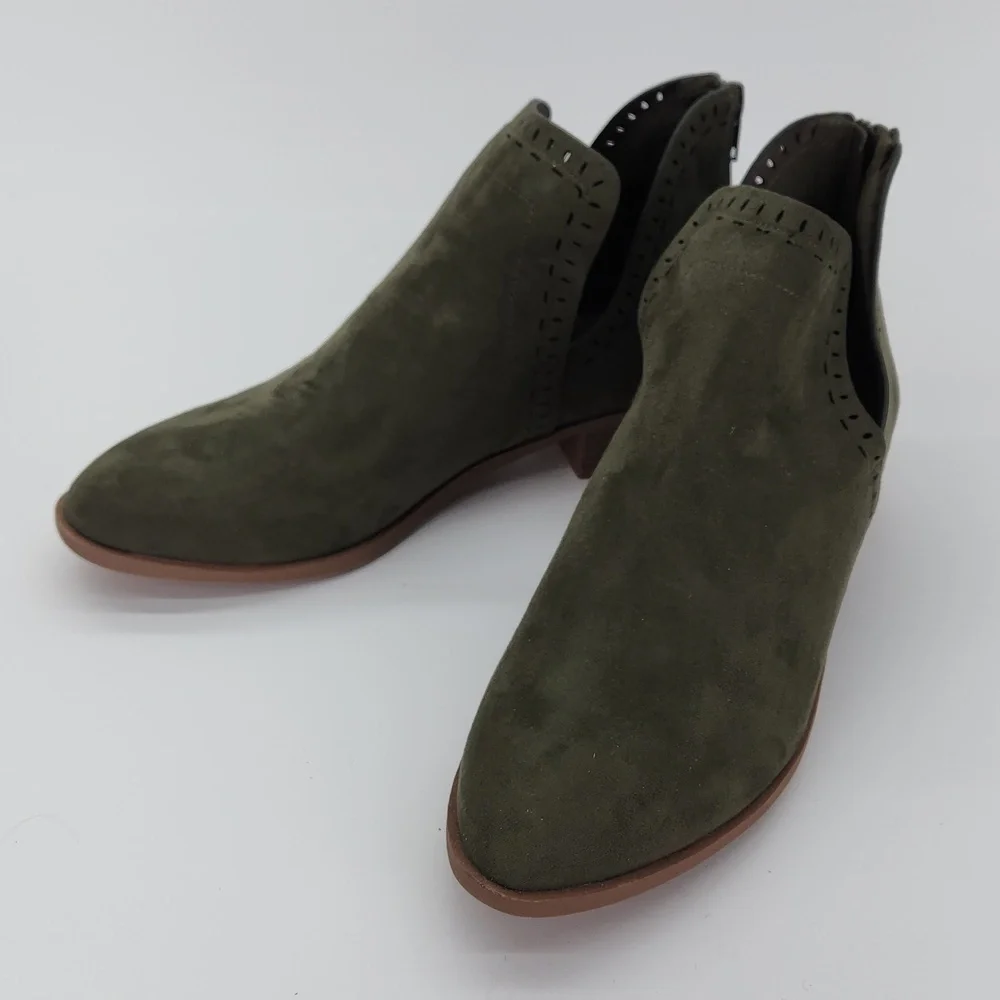 Just Fab Tommi Green Faux Suede Cutout Bootie - Zippered Heel Trendy & Versatile - Picture 2 of 12